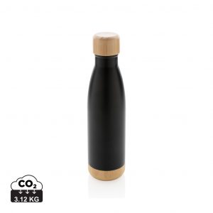 Vacuum stainless steel bottle with bamboo lid and bottom
